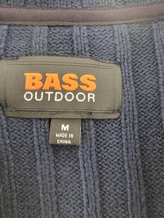 BASS OUTDOOR Mixed Media Zip-Front Hooded Sweater Jacket Men's M Navy Blaze L/S