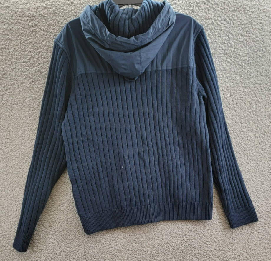 BASS OUTDOOR Mixed Media Zip-Front Hooded Sweater Jacket Men's M Navy Blaze L/S
