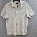 FRYE Textured Knit Button Up Shirt Men's L Rainy Day Patch Pockets Short Sleeve