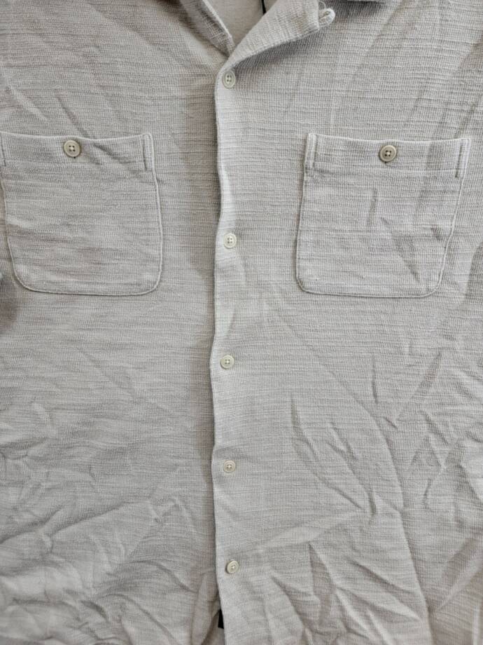 FRYE Textured Knit Button Up Shirt Men's L Rainy Day Patch Pockets Short Sleeve
