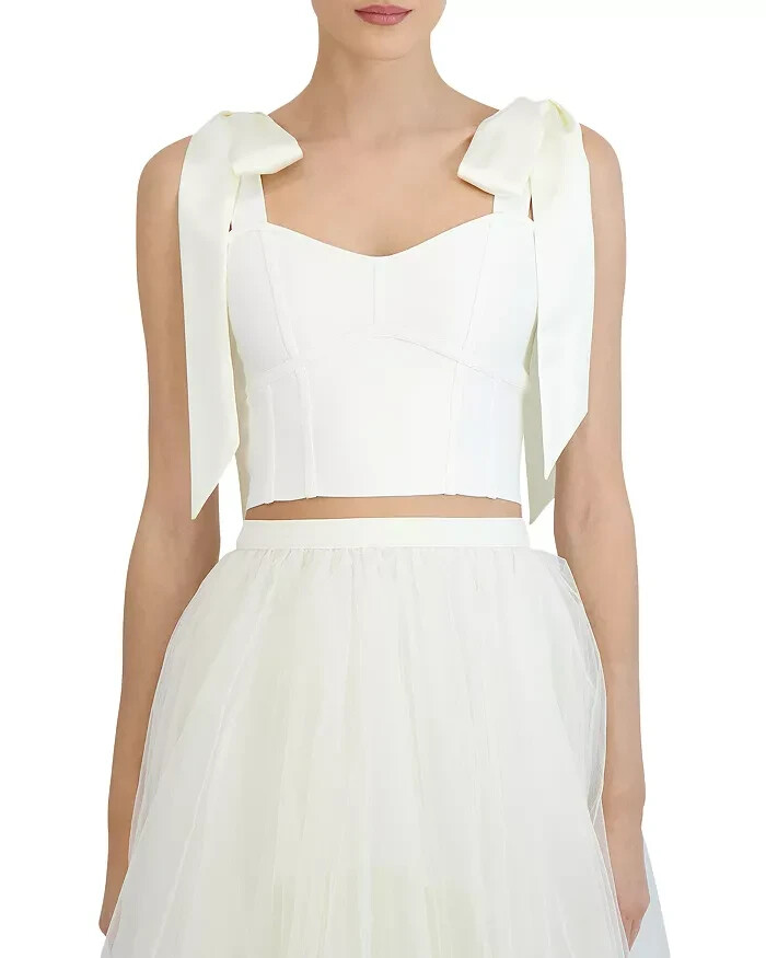 BCBGMAXAZRIA Cropped Corset Top Women's L Gardenia Sweetheart Neck Back Zip