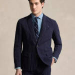 Polo Ralph Lauren Soft Pinstriped Sport Coat Men's 46L Navy Linen Blend Pockets
