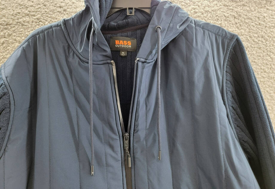 BASS OUTDOOR Mixed Media Zip-Front Hooded Sweater Jacket Men's XL Navy Blaze L/S