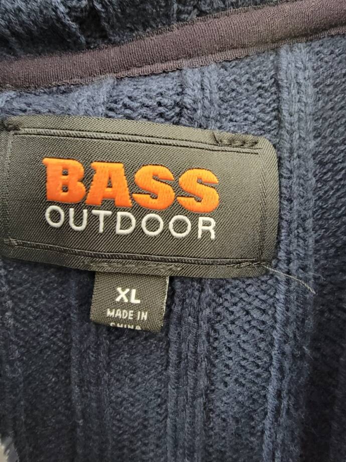 BASS OUTDOOR Mixed Media Zip-Front Hooded Sweater Jacket Men's XL Navy Blaze L/S