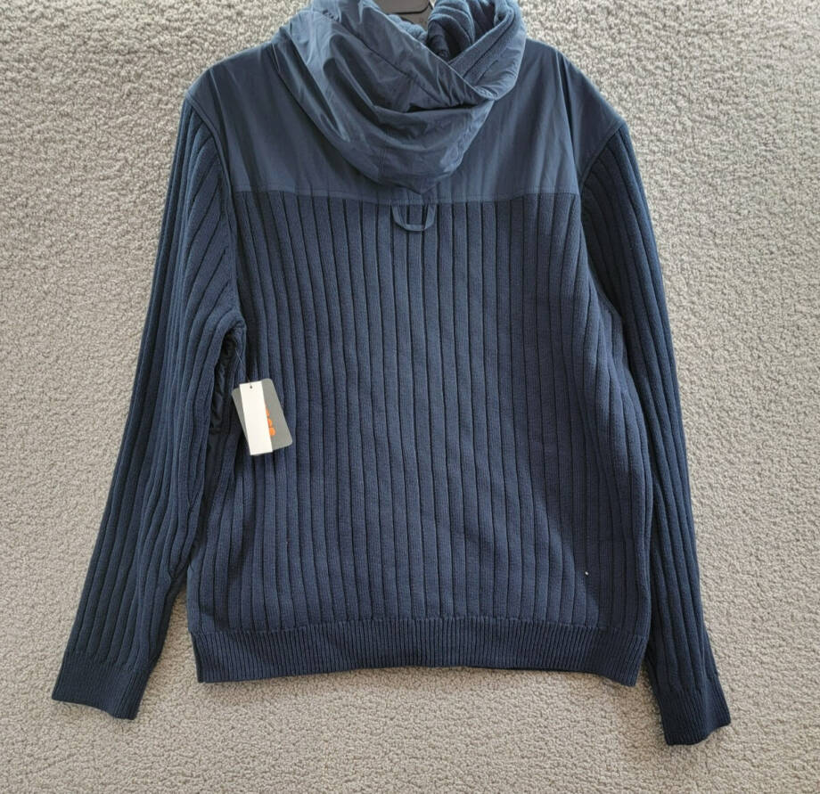 BASS OUTDOOR Mixed Media Zip-Front Hooded Sweater Jacket Men's XL Navy Blaze L/S