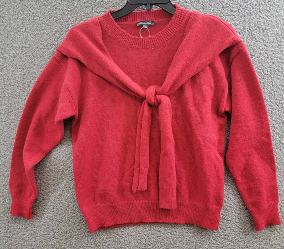 Line & Dot Double Layer Sweater Women's S Red Round Neck Long Sleeve Pullover