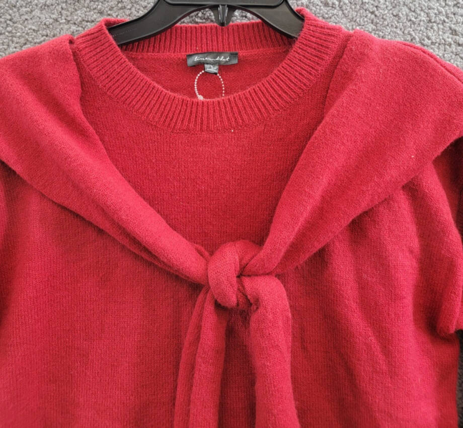 Line & Dot Double Layer Sweater Women's S Red Round Neck Long Sleeve Pullover