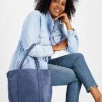 Style & Co Whipstitch Tote Bag Women's Blue Double Handle Magnetic Snap Closure