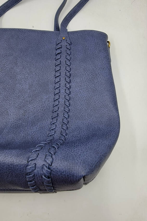 Style & Co Whipstitch Tote Bag Women's Blue Double Handle Magnetic Snap Closure