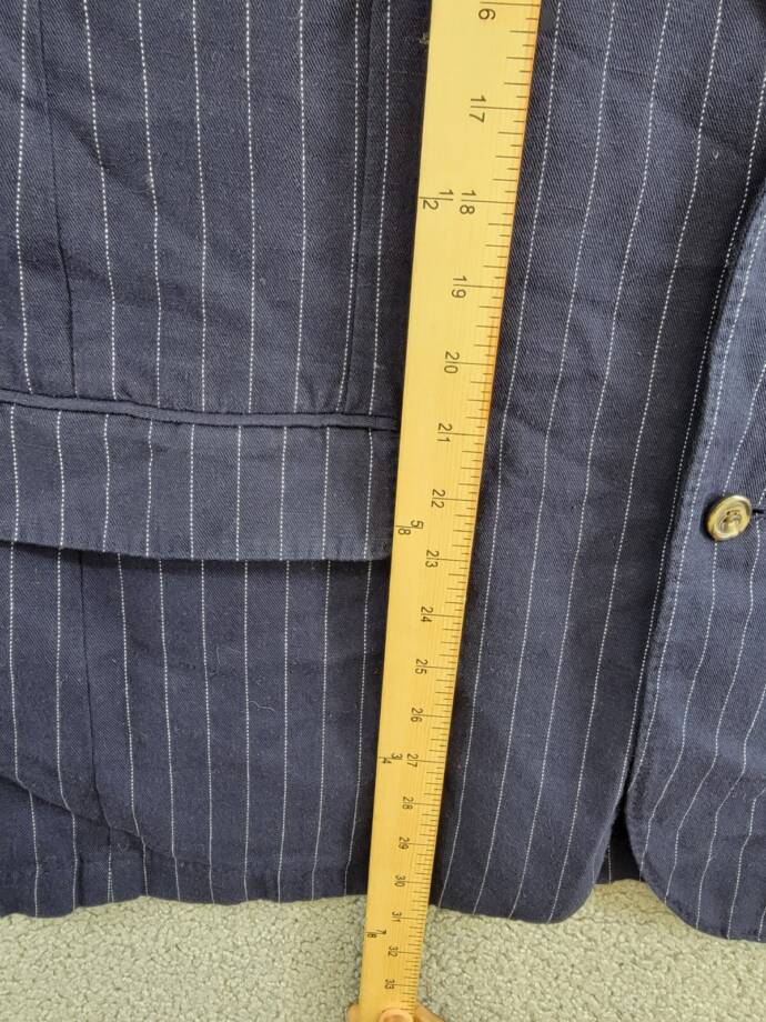 Polo Ralph Lauren Soft Pinstriped Sport Coat Men's 46L Navy Linen Blend Pockets