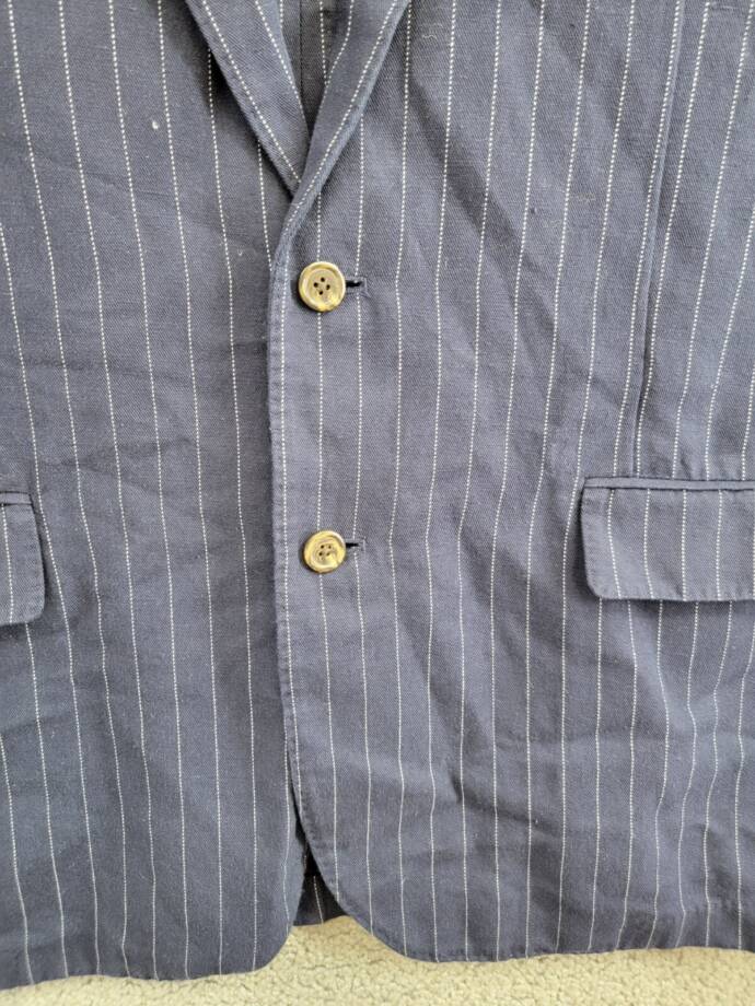 Polo Ralph Lauren Soft Pinstriped Sport Coat Men's 46L Navy Linen Blend Pockets