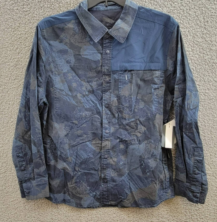 BASS OUTDOOR Ripstop Utility Shacket Men's M Rock Camo/Navy Blazer Button Snap