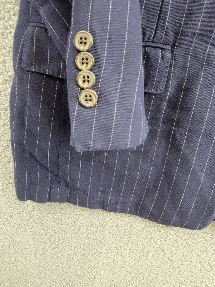 Polo Ralph Lauren Soft Pinstriped Sport Coat Men's 46L Navy Linen Blend Pockets