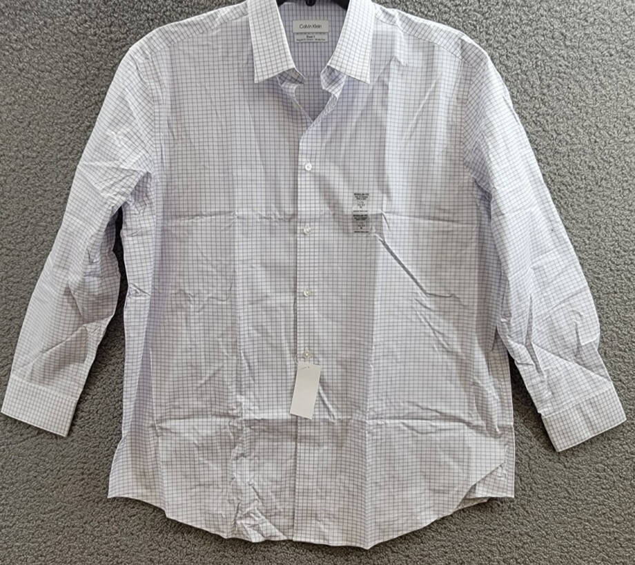 Calvin Klein Steel + Regular Fit Stretch Dress Shirt Men's 17.5 32-33 Blue Multi