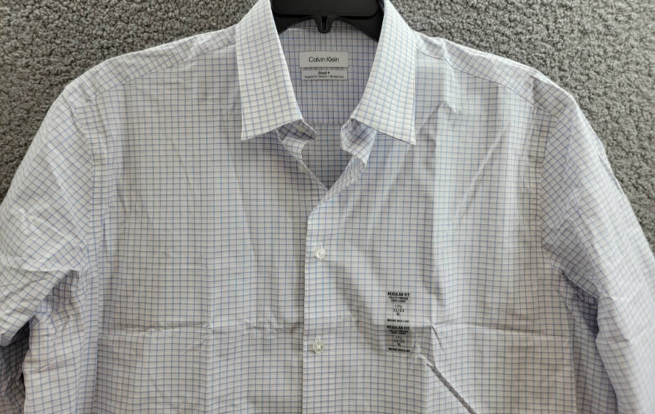 Calvin Klein Steel + Regular Fit Stretch Dress Shirt Men's 17.5 32-33 Blue Multi