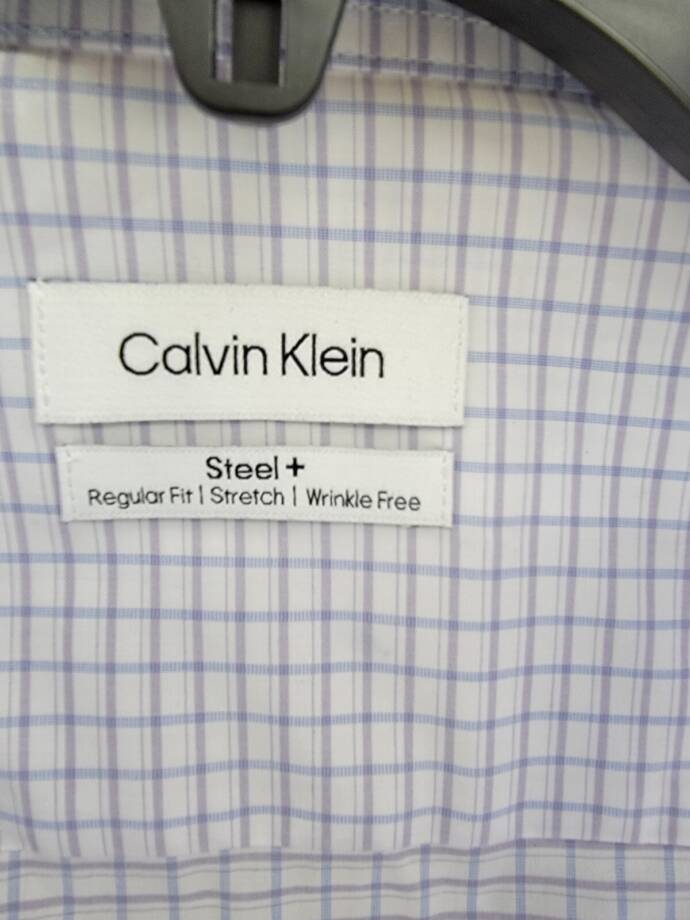 Calvin Klein Steel + Regular Fit Stretch Dress Shirt Men's 17.5 32-33 Blue Multi