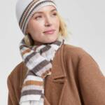 Charter Club Cashmere Stripe Cuffed Beanie Women's One Size Warm Praline