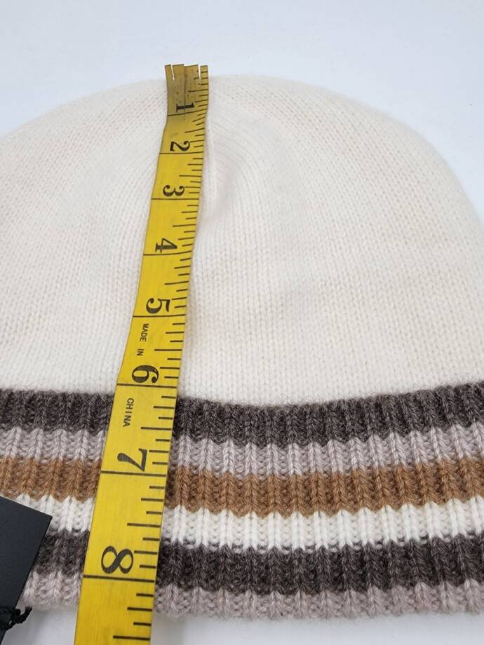 Charter Club Cashmere Stripe Cuffed Beanie Women's One Size Warm Praline
