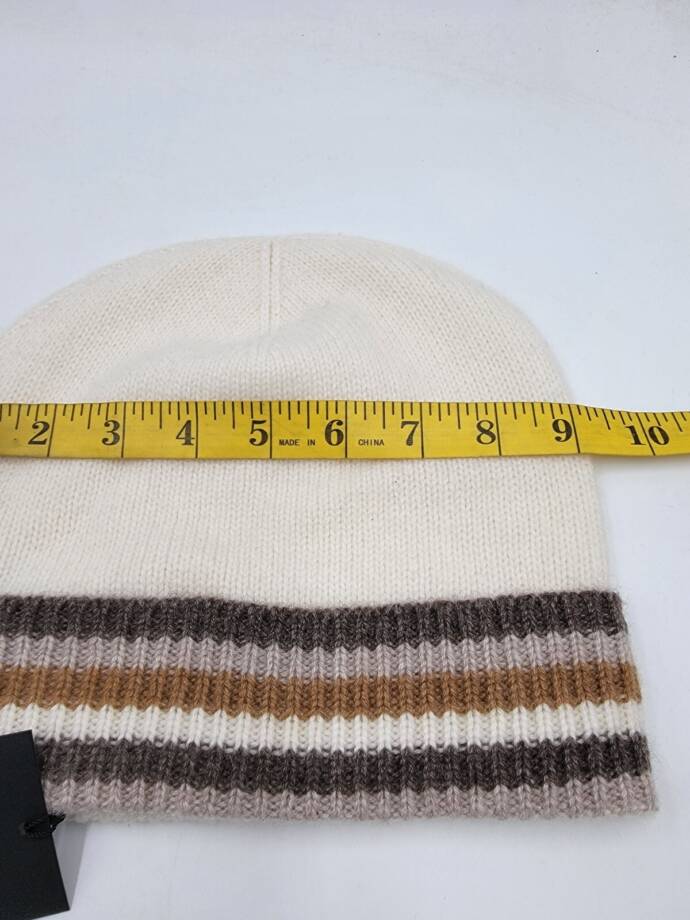 Charter Club Cashmere Stripe Cuffed Beanie Women's One Size Warm Praline