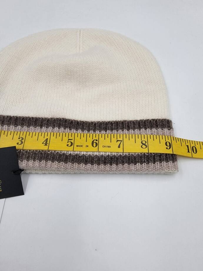 Charter Club Cashmere Stripe Cuffed Beanie Women's One Size Warm Praline