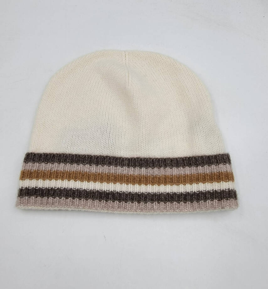 Charter Club Cashmere Stripe Cuffed Beanie Women's One Size Warm Praline