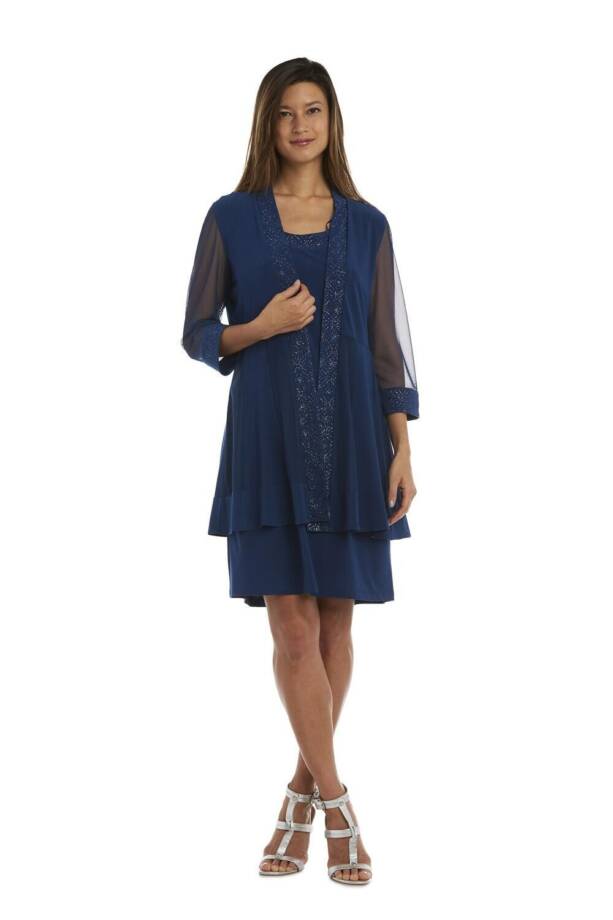 R & M Richards Petite Embellished Dress Jacket Women's 12P Peacock 3/4 Sleeve