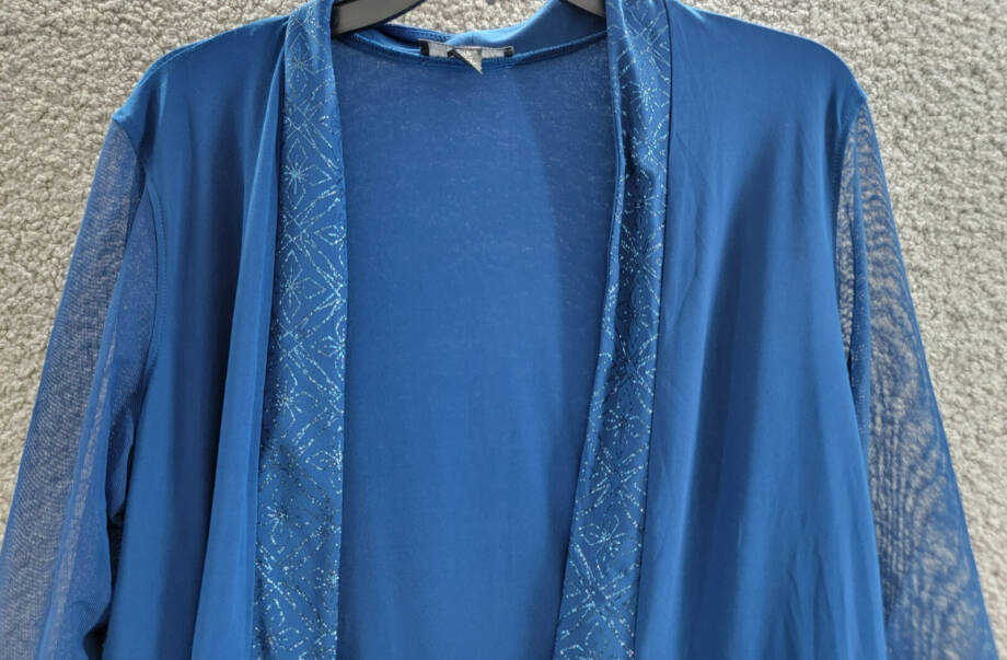 R & M Richards Petite Embellished Dress Jacket Women's 12P Peacock 3/4 Sleeve