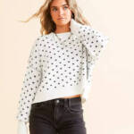 Free People Patterned Easy Street Boxy Cropped Sweater Women's M White/Navy L/S
