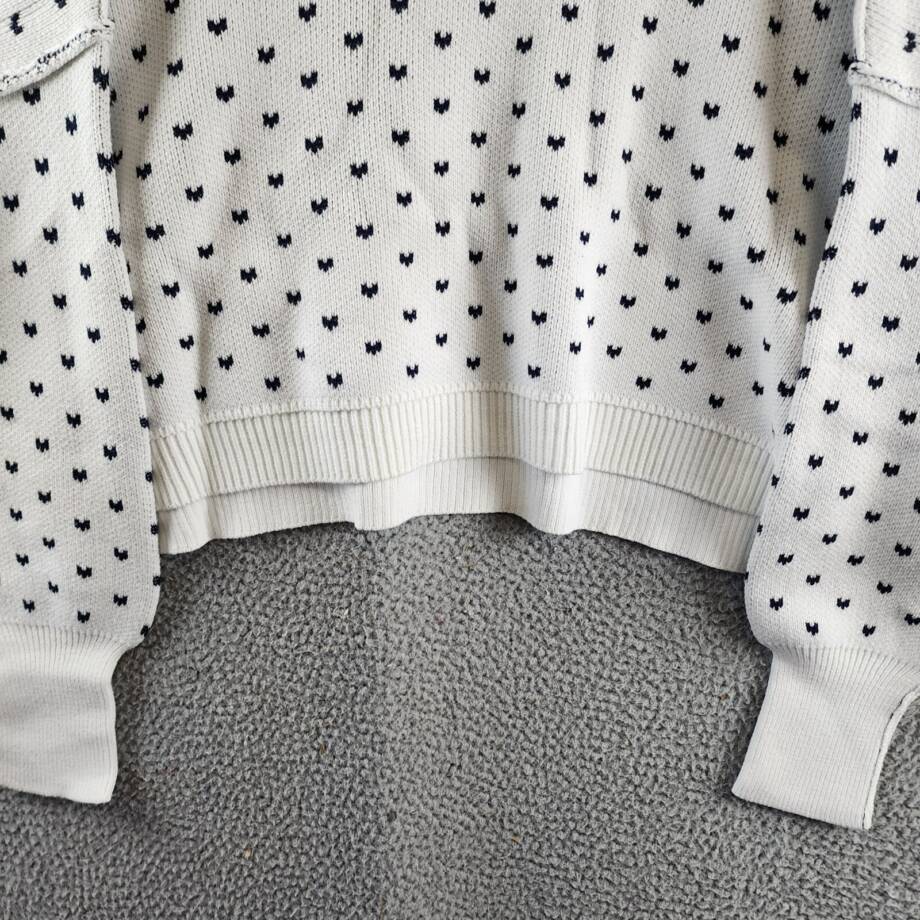 Free People Patterned Easy Street Boxy Cropped Sweater Women's M White/Navy L/S