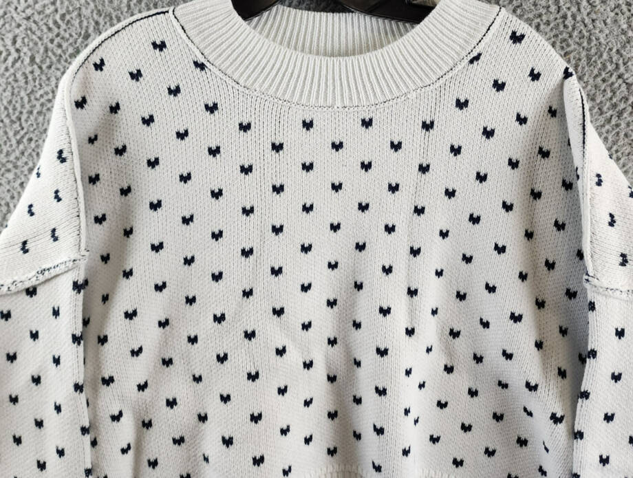 Free People Patterned Easy Street Boxy Cropped Sweater Women's M White/Navy L/S