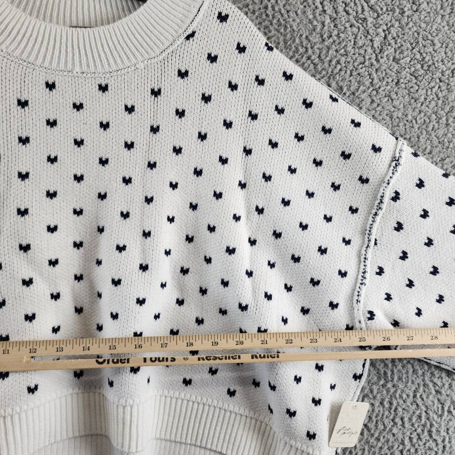 Free People Patterned Easy Street Boxy Cropped Sweater Women's M White/Navy L/S