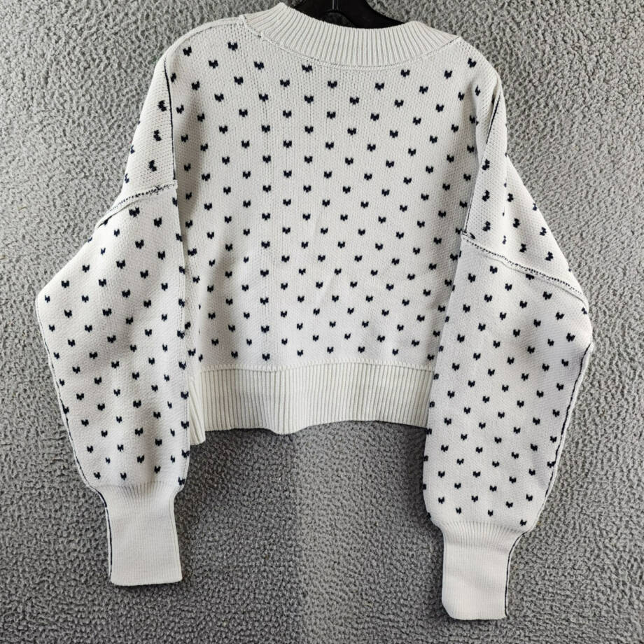 Free People Patterned Easy Street Boxy Cropped Sweater Women's M White/Navy L/S