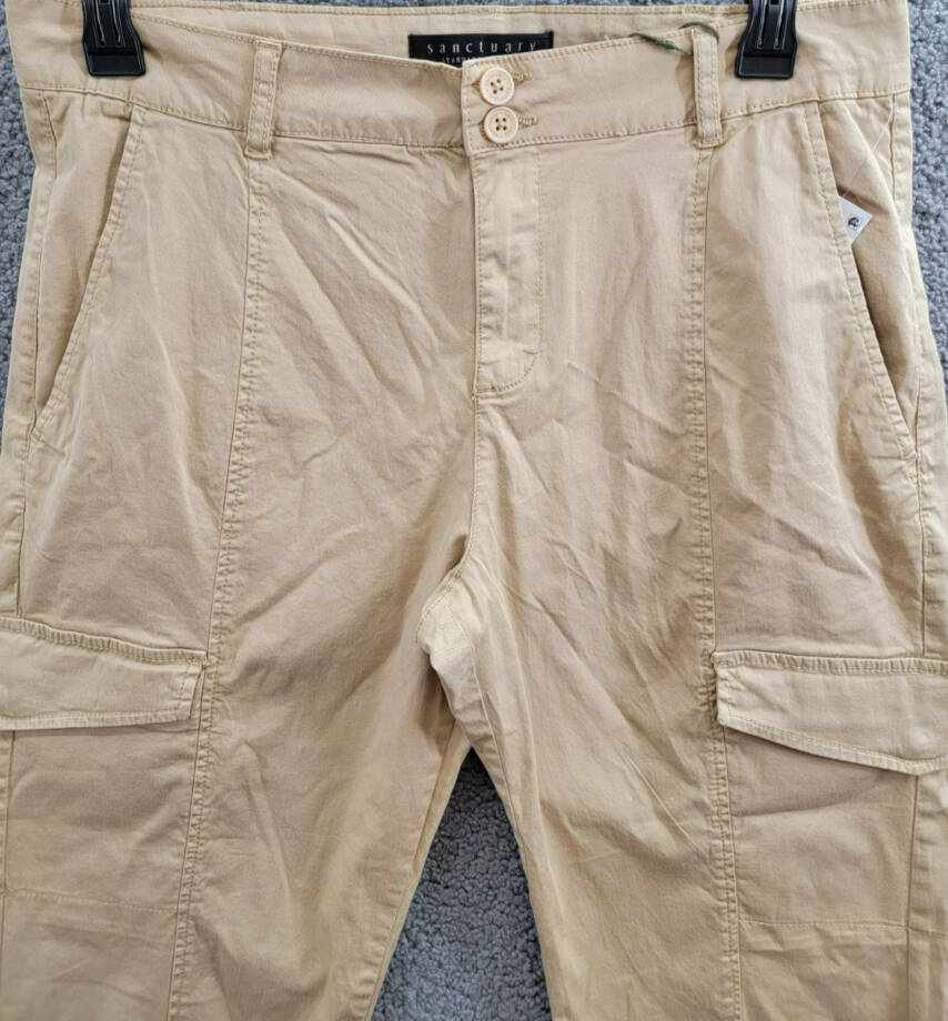 Sanctuary Rebel Cargo Pants Women's 32 True Khaki Tapered Leg Button Zip Closure