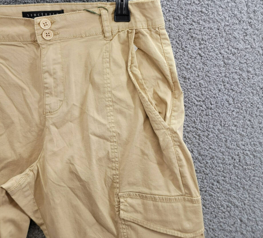 Sanctuary Rebel Cargo Pants Women's 32 True Khaki Tapered Leg Button Zip Closure