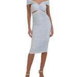 BCBGMAXAZRIA Off-the-Shoulder Cutout Dress Women's S Light Blue Back Zip Closure