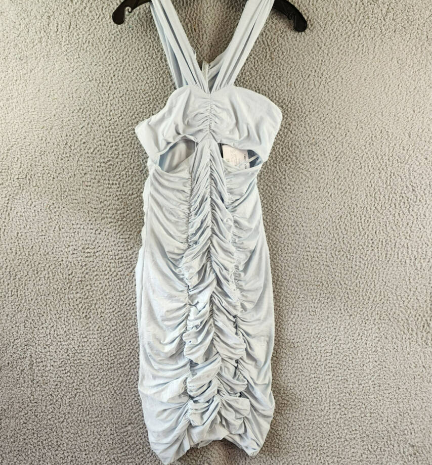 BCBGMAXAZRIA Off-the-Shoulder Cutout Dress Women's S Light Blue Back Zip Closure