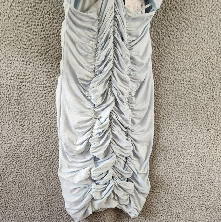 BCBGMAXAZRIA Off-the-Shoulder Cutout Dress Women's S Light Blue Back Zip Closure