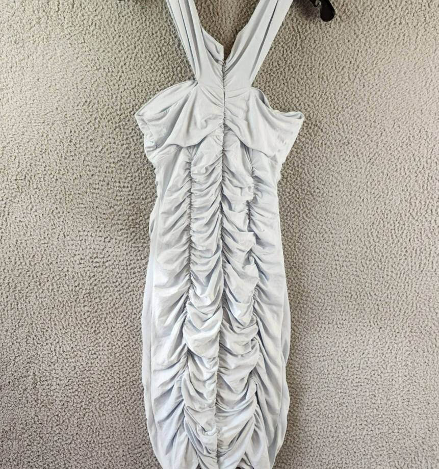 BCBGMAXAZRIA Off-the-Shoulder Cutout Dress Women's S Light Blue Back Zip Closure