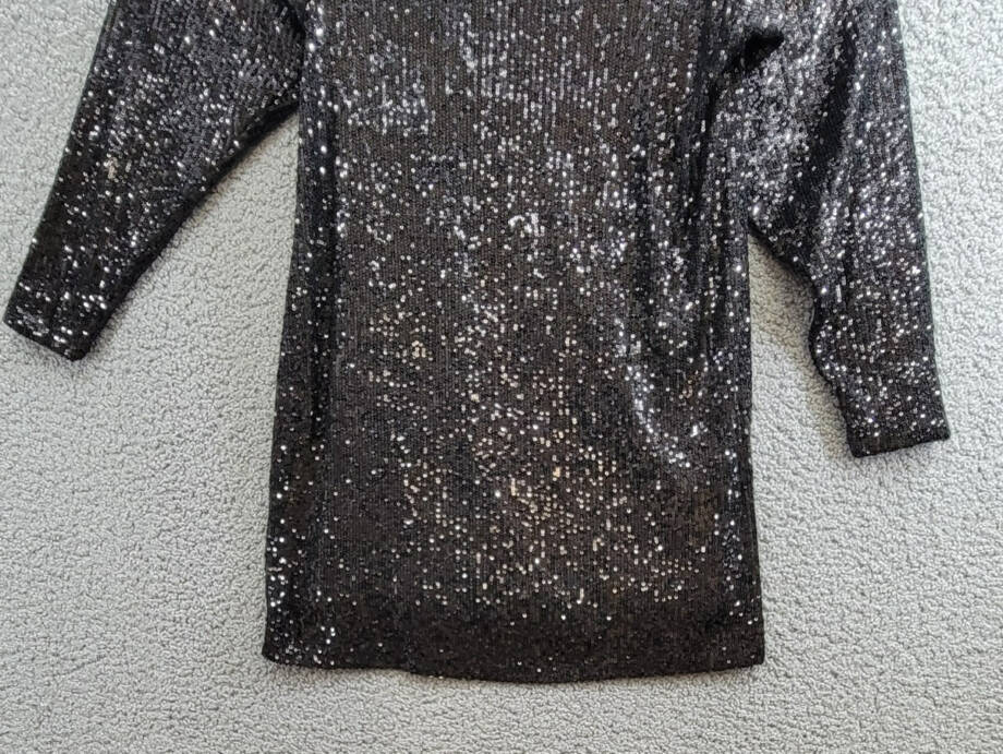 Steve Madden Ginger Sequined Mini Shift Dress Women's 4 Black Boat Neck Pullover
