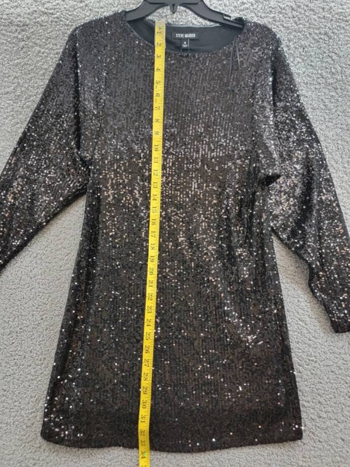 Steve Madden Ginger Sequined Mini Shift Dress Women's 4 Black Boat Neck Pullover