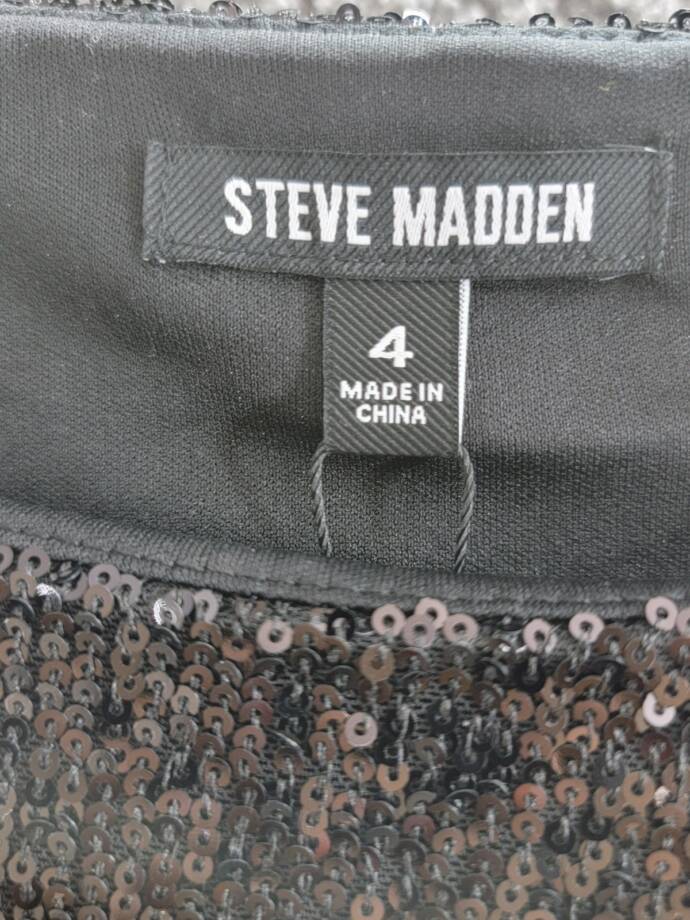 Steve Madden Ginger Sequined Mini Shift Dress Women's 4 Black Boat Neck Pullover
