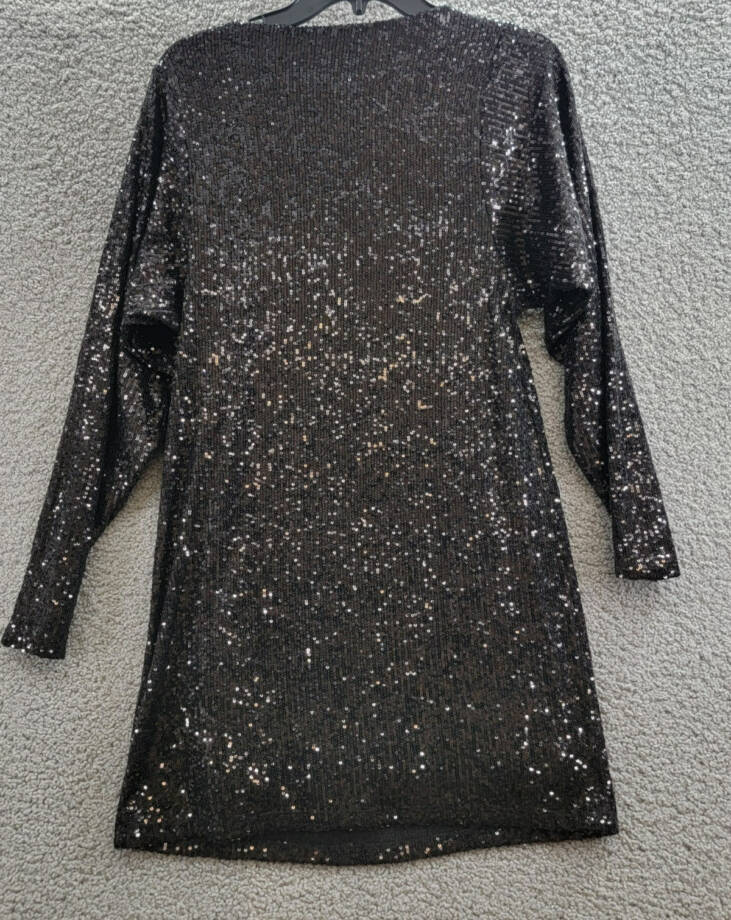 Steve Madden Ginger Sequined Mini Shift Dress Women's 4 Black Boat Neck Pullover
