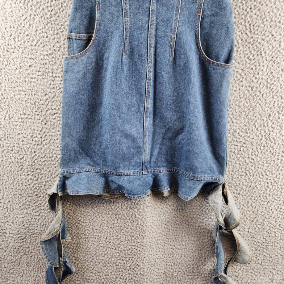 Another Mode Strapless Denim Mini Dress Women's S Blue Sweetheart Neck Back Zip
