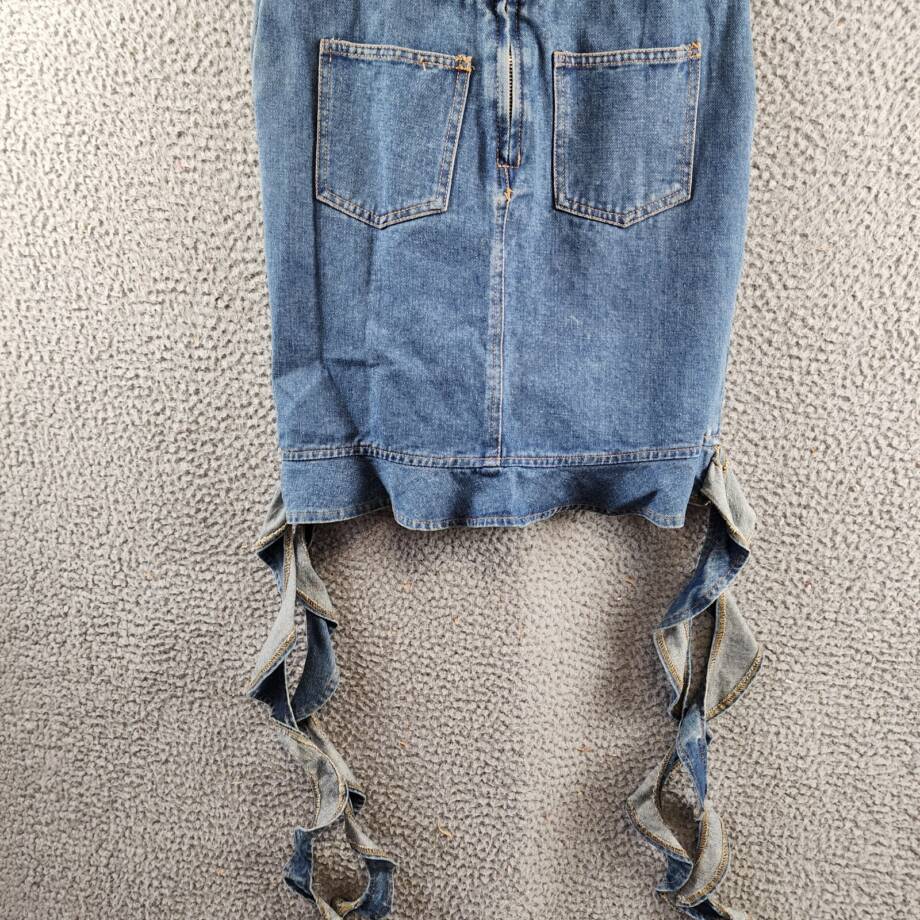Another Mode Strapless Denim Mini Dress Women's S Blue Sweetheart Neck Back Zip