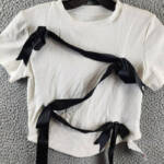 Madonna & Co Bows T-Shirt Women's L White/Black Round Neck Short Sleeve Pullover