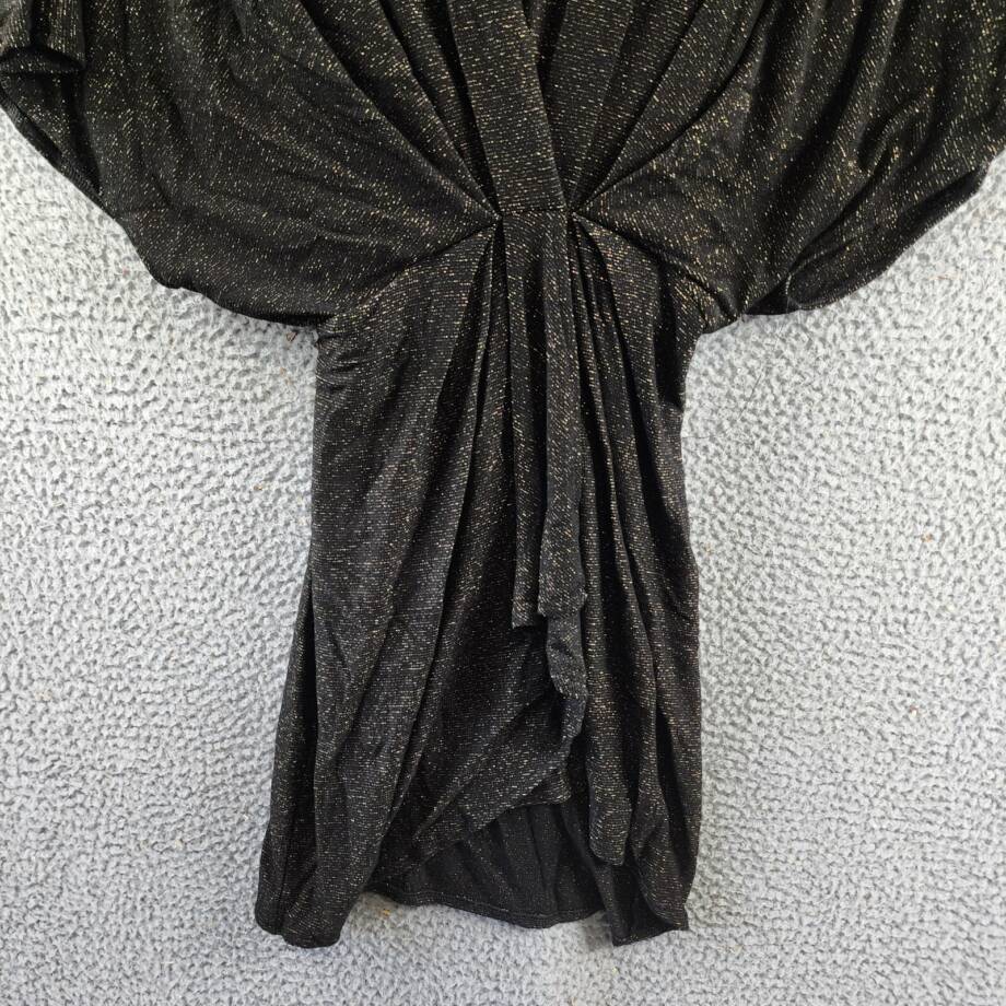 Elan Glitter Gathered Dolman Sleeve Mini Dress Women's XS Black V-Neck Pullover