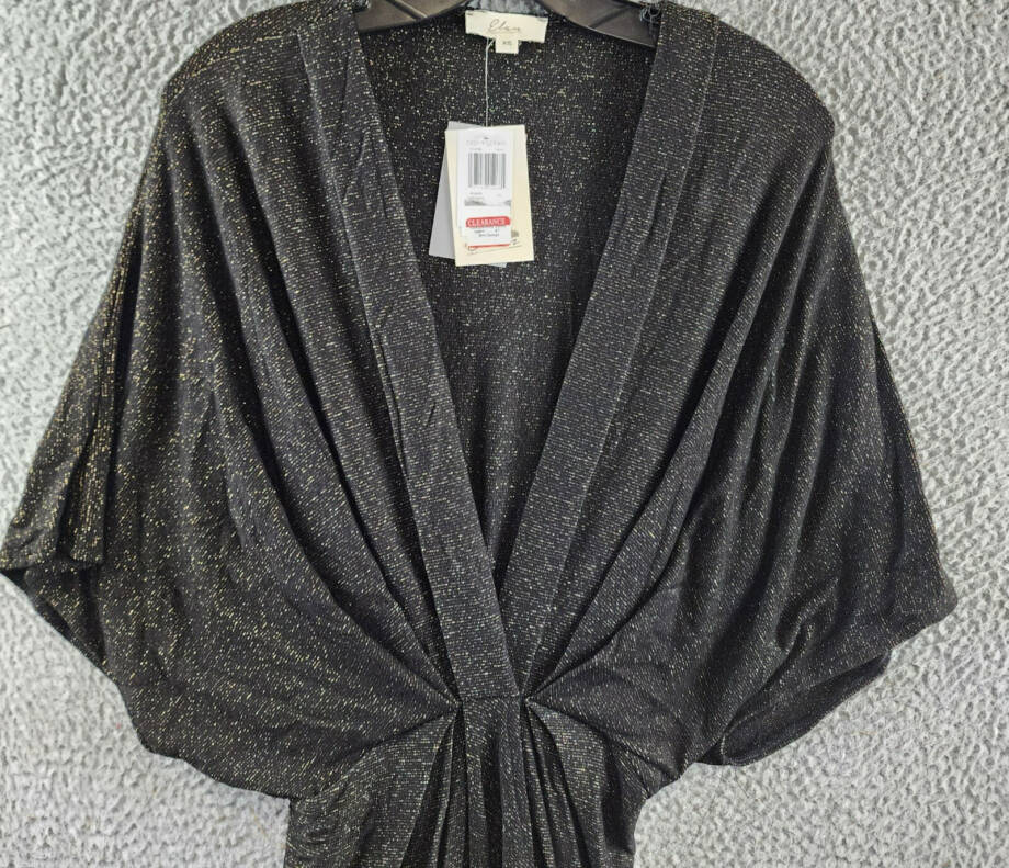 Elan Glitter Gathered Dolman Sleeve Mini Dress Women's XS Black V-Neck Pullover