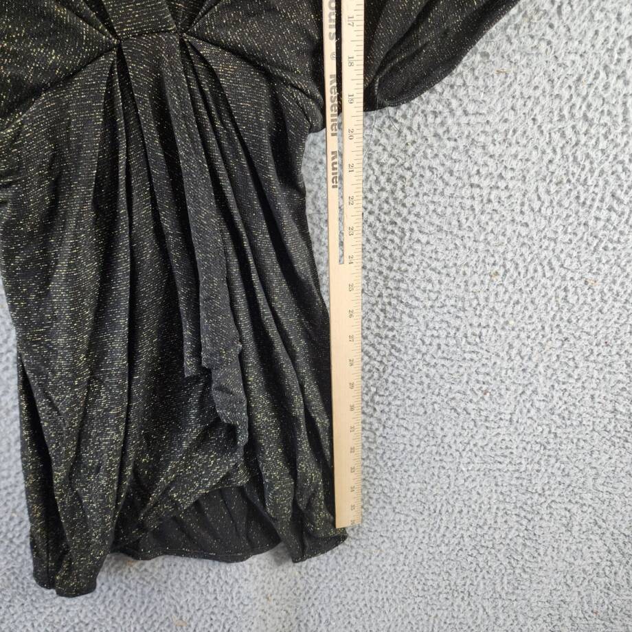Elan Glitter Gathered Dolman Sleeve Mini Dress Women's XS Black V-Neck Pullover