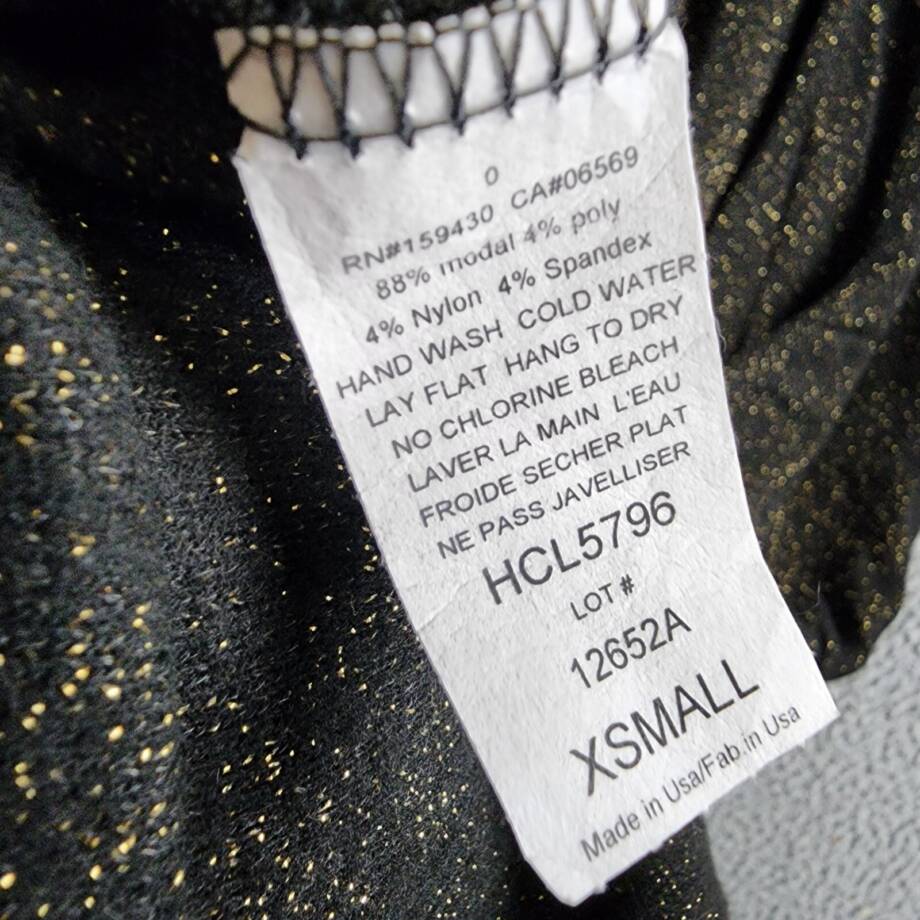 Elan Glitter Gathered Dolman Sleeve Mini Dress Women's XS Black V-Neck Pullover