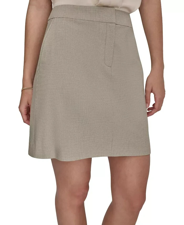 DKNY Zip-Front Slant-Pocket Mini Skirt Women's 14 Light Fatigue/White Hook & Bar